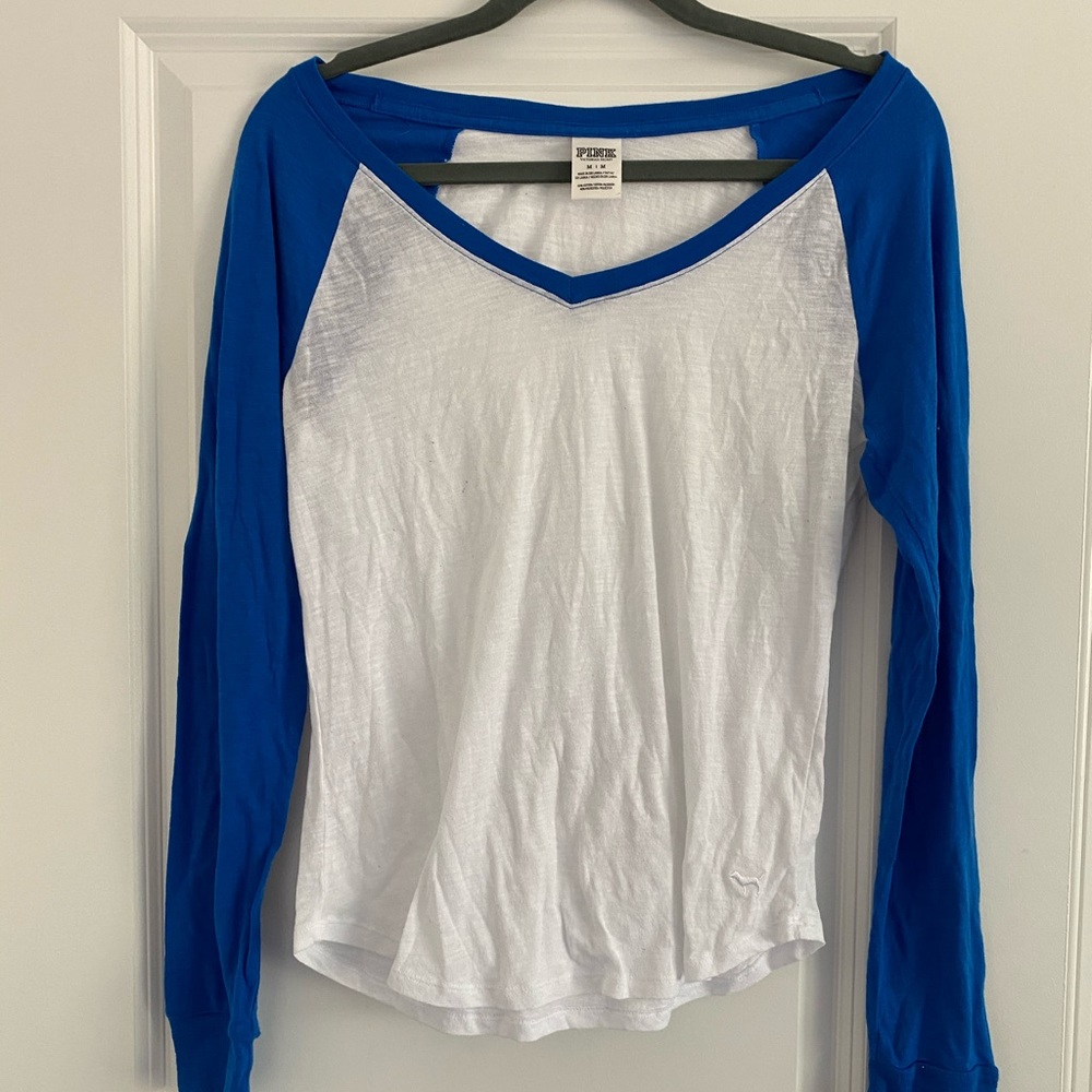 PINK white and blue long sleeve top